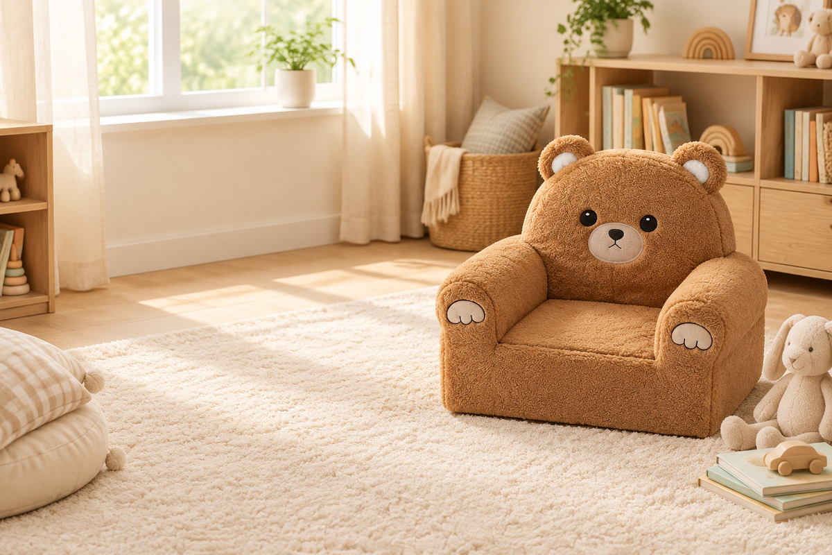 Fold-out bear sofa in a cozy reading corner